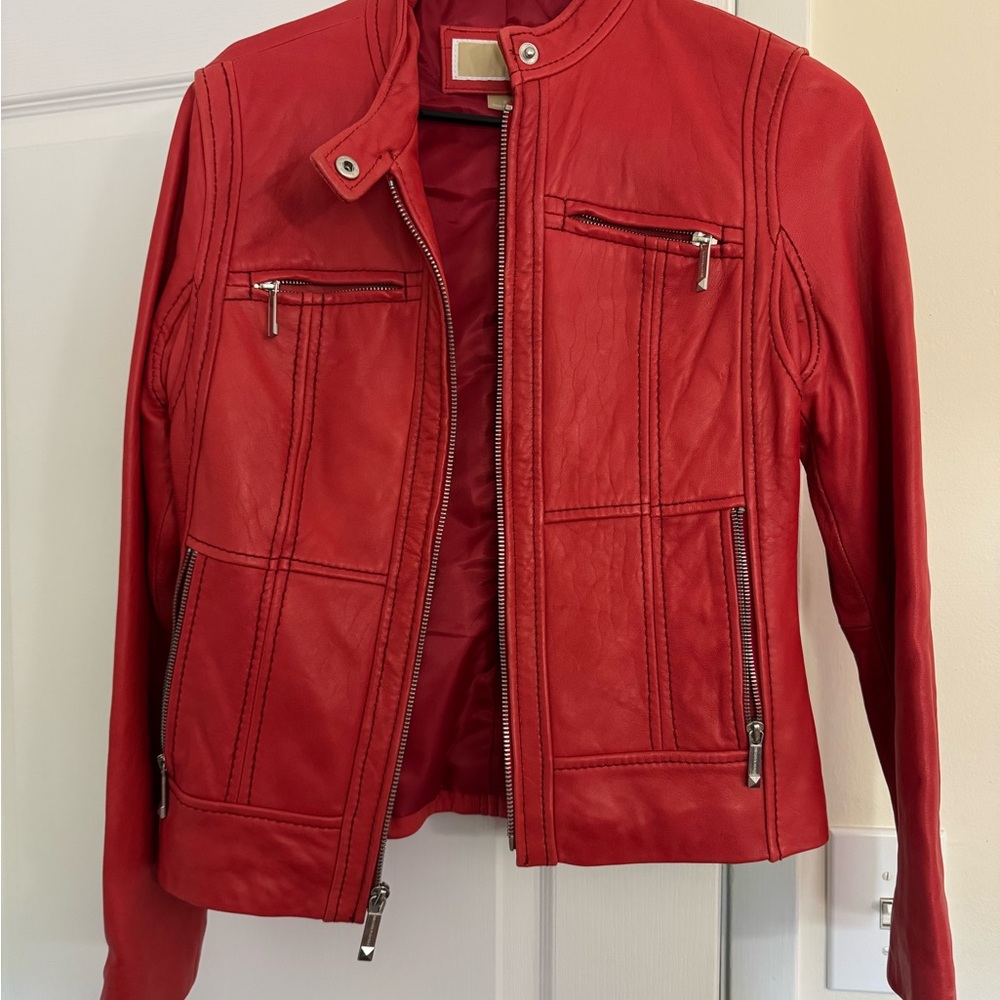 Michael Kors Red Leather Jacket
